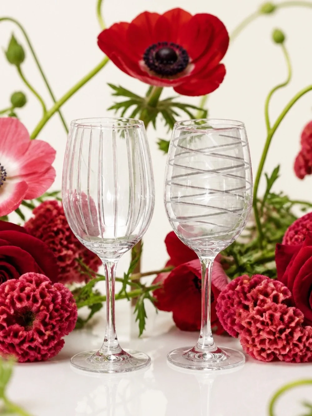 Mikasa Cheers Collection, Etched White Wine Glasses, Set Of 2 Stripes Swirls